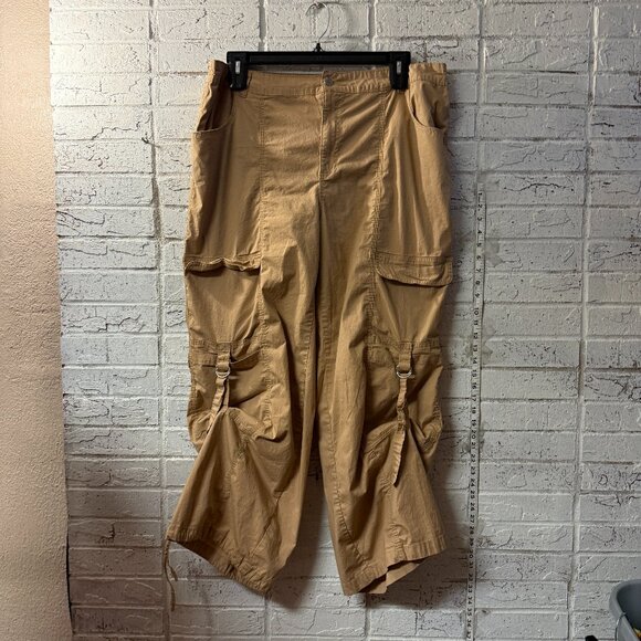No Boundaries XXL (20) Tan Cargo Pants | Utility Wide Leg Drawstring Hem | Y2K S - Picture 1 of 12